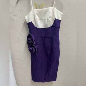 Purple and White Strapless Dress with Floral Detail